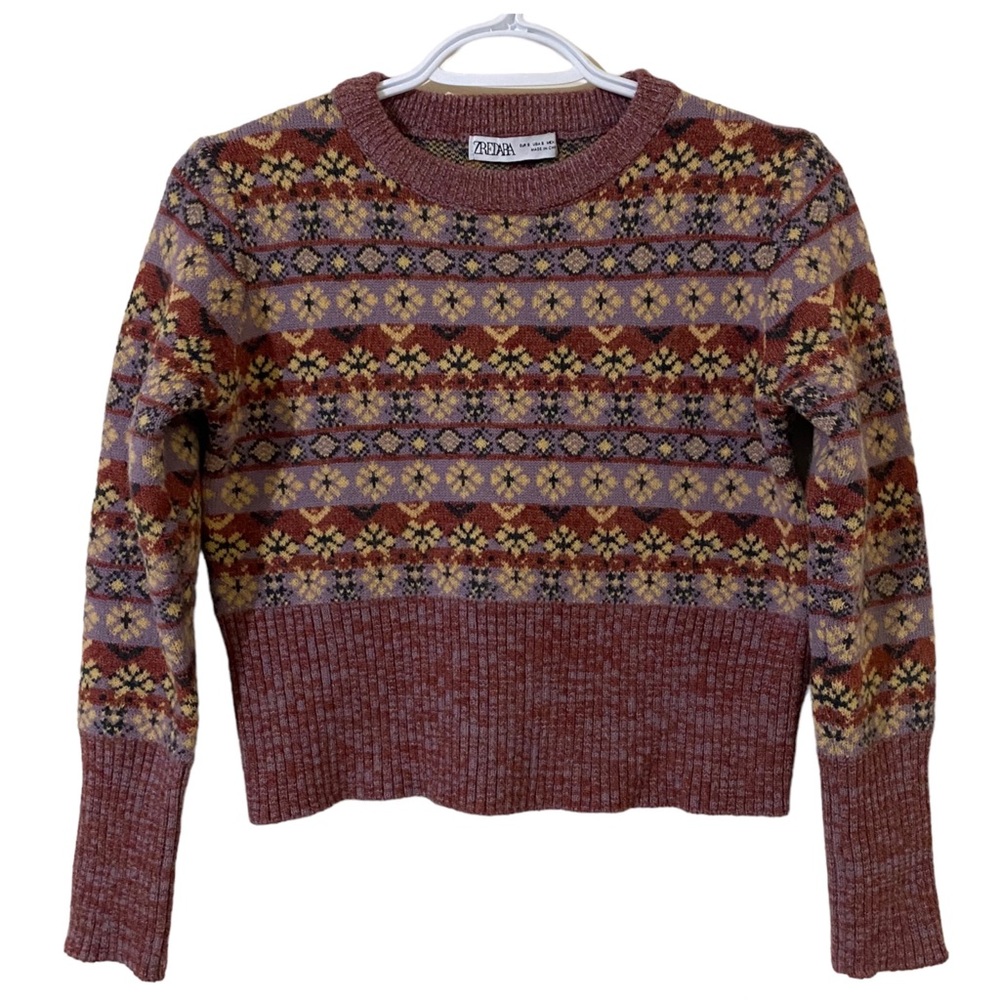 Zredara Cropped Floral Crew Neck Knit Sweater Women Size Small